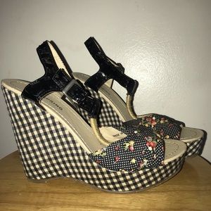 Call it Spring Checkered and Floral Wedges